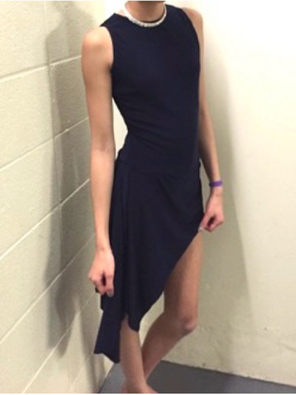 Competitive dance-Sleeveless Asymmetric Hem Navy Dress